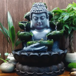 Creative Home Decorations Resin Flowing Water Waterfall Led Fountain Buddha Statue Lucky Feng Shui Ornaments Landscape Decor