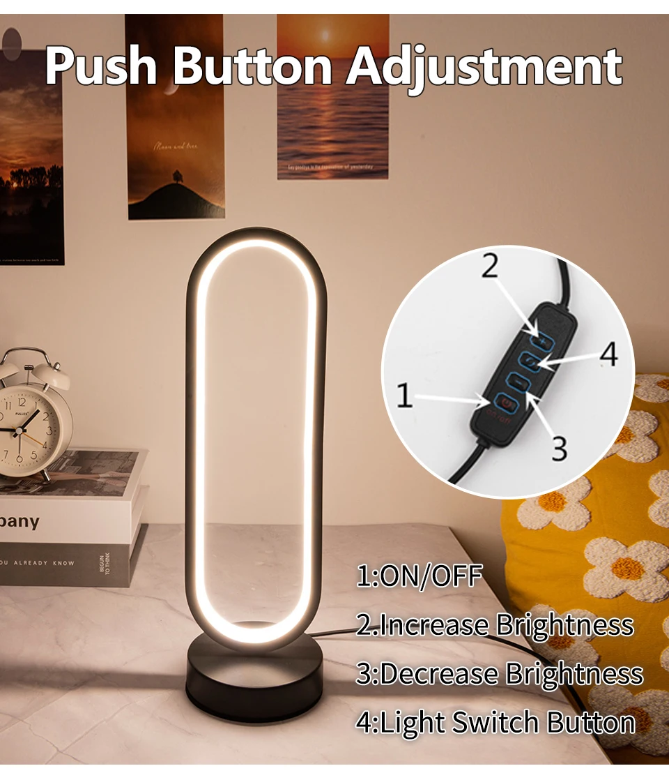 Bedroom Ring Night Lamp Living Room Three Color Dimmable Bed Lamp Led Night Lamp Ambient Light Desk Nightstand Table Accessories - Image 12