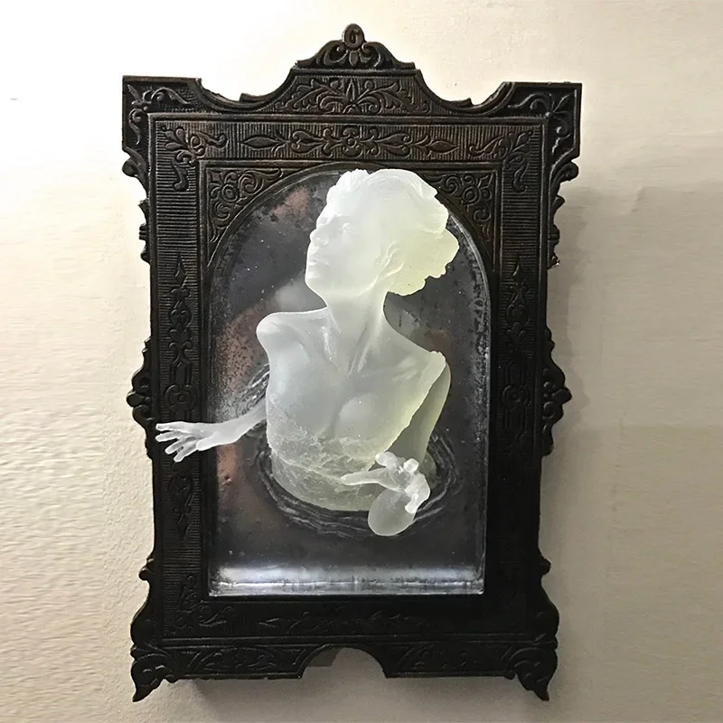 New Halloween Ghost in The Mirror Wall Sculpture Horror Devil's Hand Luminous Resin for Crafts Statue Creative Home Photo Frame - Image 2