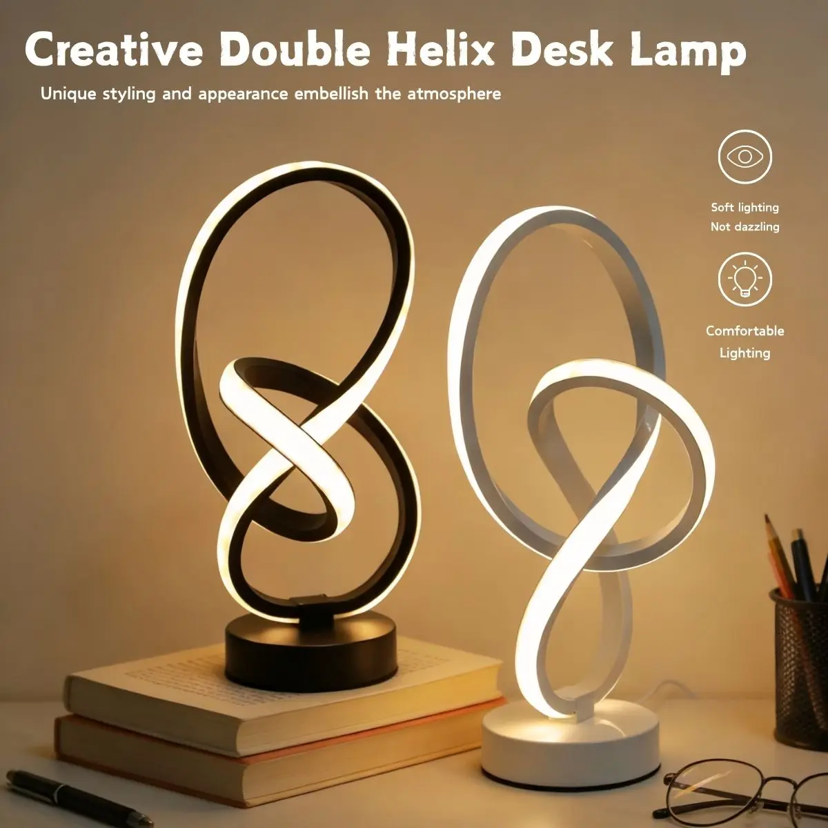 Simple and creative LED desk lamp with USB three color adjustable brightness, bedroom living room home, office decorative light