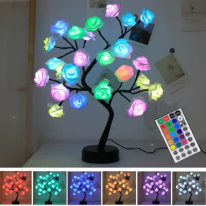 RGB 16 color LED Rose Flower Table Lamp USB Christmas Tree Fairy Night Lights Party Wedding Bedroom Decoration Mother's Day Gift