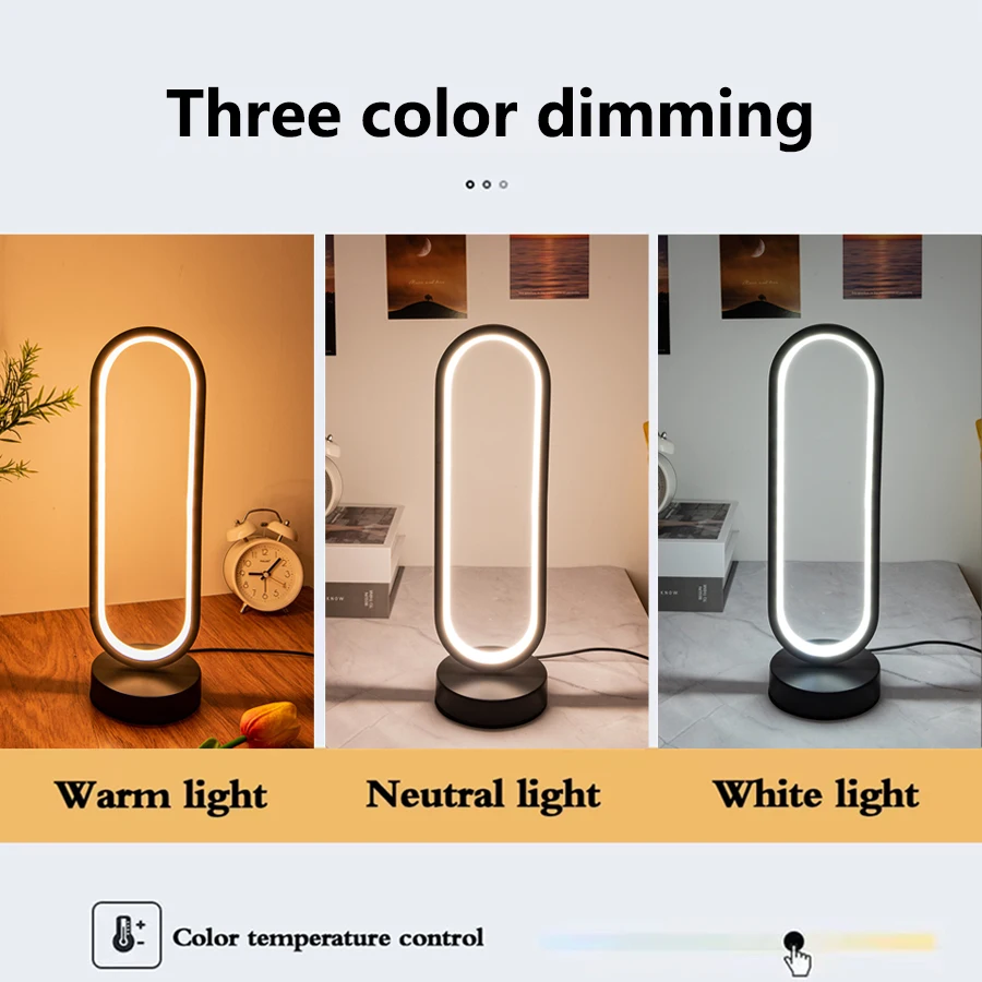 Bedroom Ring Night Lamp Living Room Three Color Dimmable Bed Lamp Led Night Lamp Ambient Light Desk Nightstand Table Accessories - Image 6