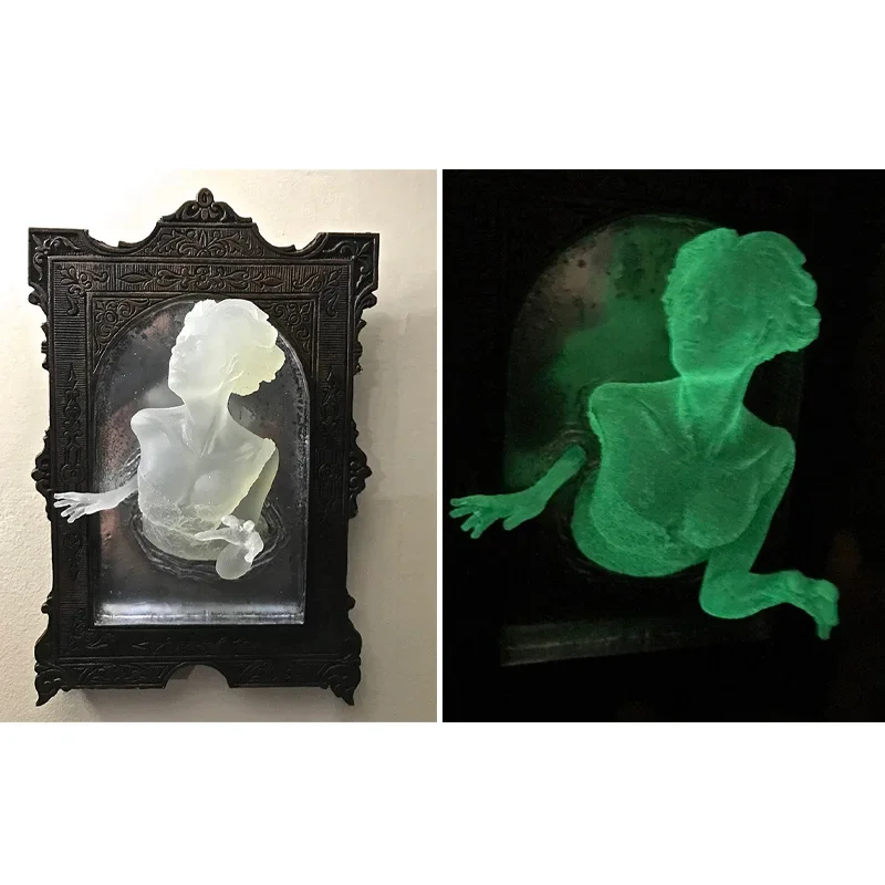 New Halloween Ghost in The Mirror Wall Sculpture Horror Devil's Hand Luminous Resin for Crafts Statue Creative Home Photo Frame - Image 4