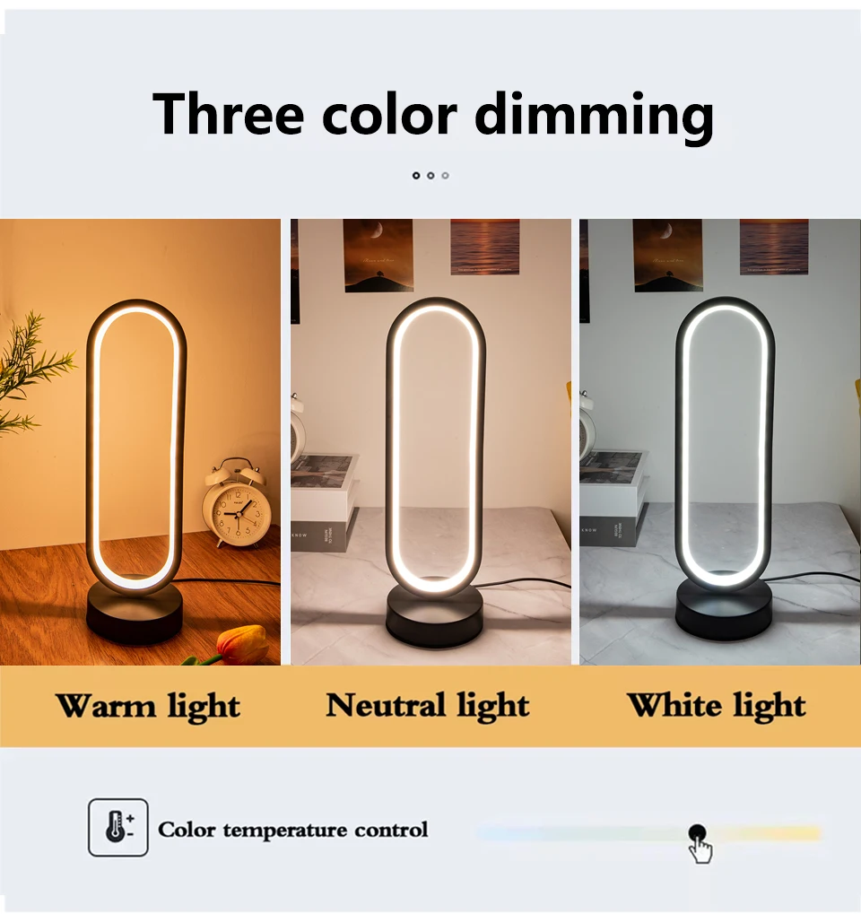 Bedroom Ring Night Lamp Living Room Three Color Dimmable Bed Lamp Led Night Lamp Ambient Light Desk Nightstand Table Accessories - Image 14