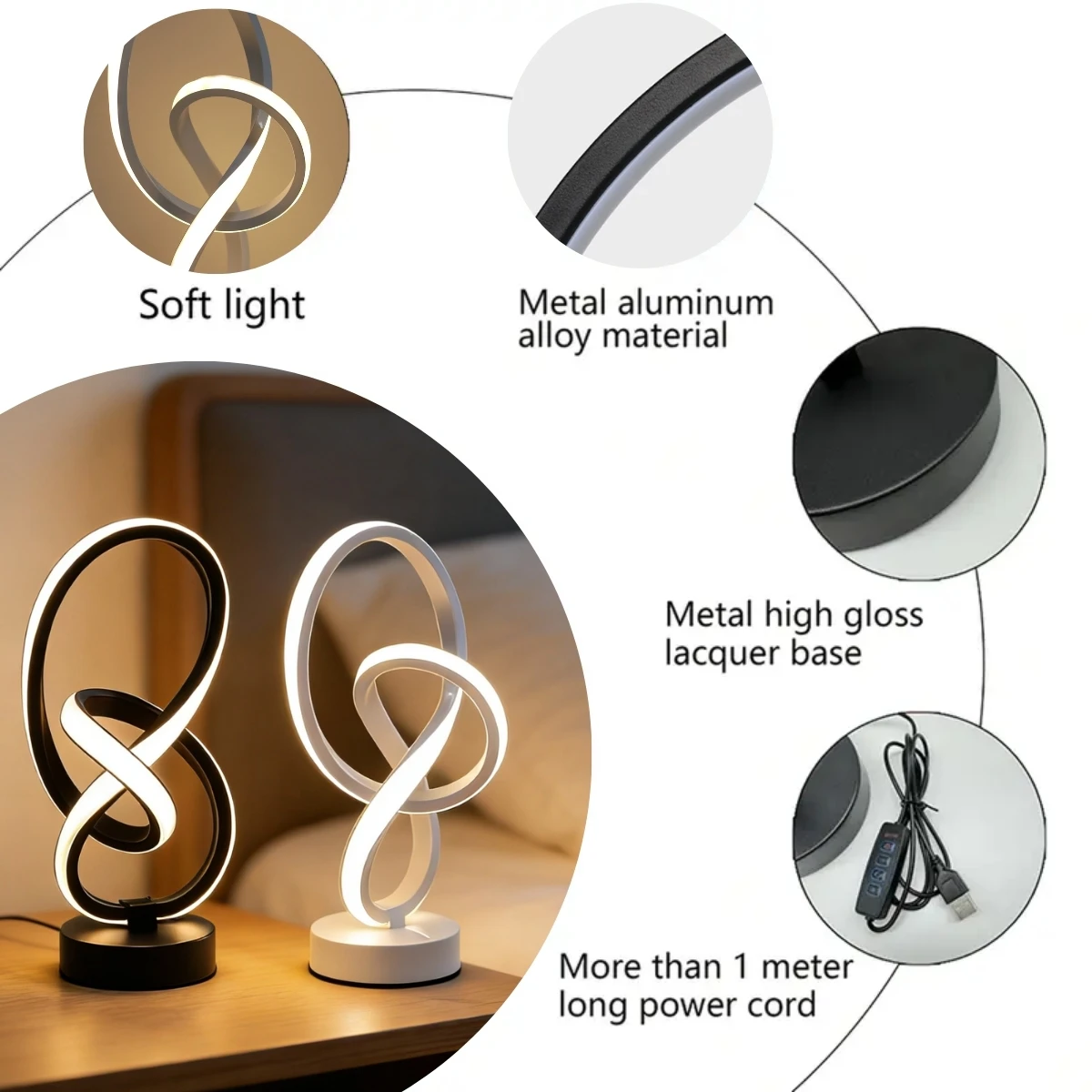 Simple and creative LED desk lamp with USB three color adjustable brightness, bedroom living room home, office decorative light - Image 5